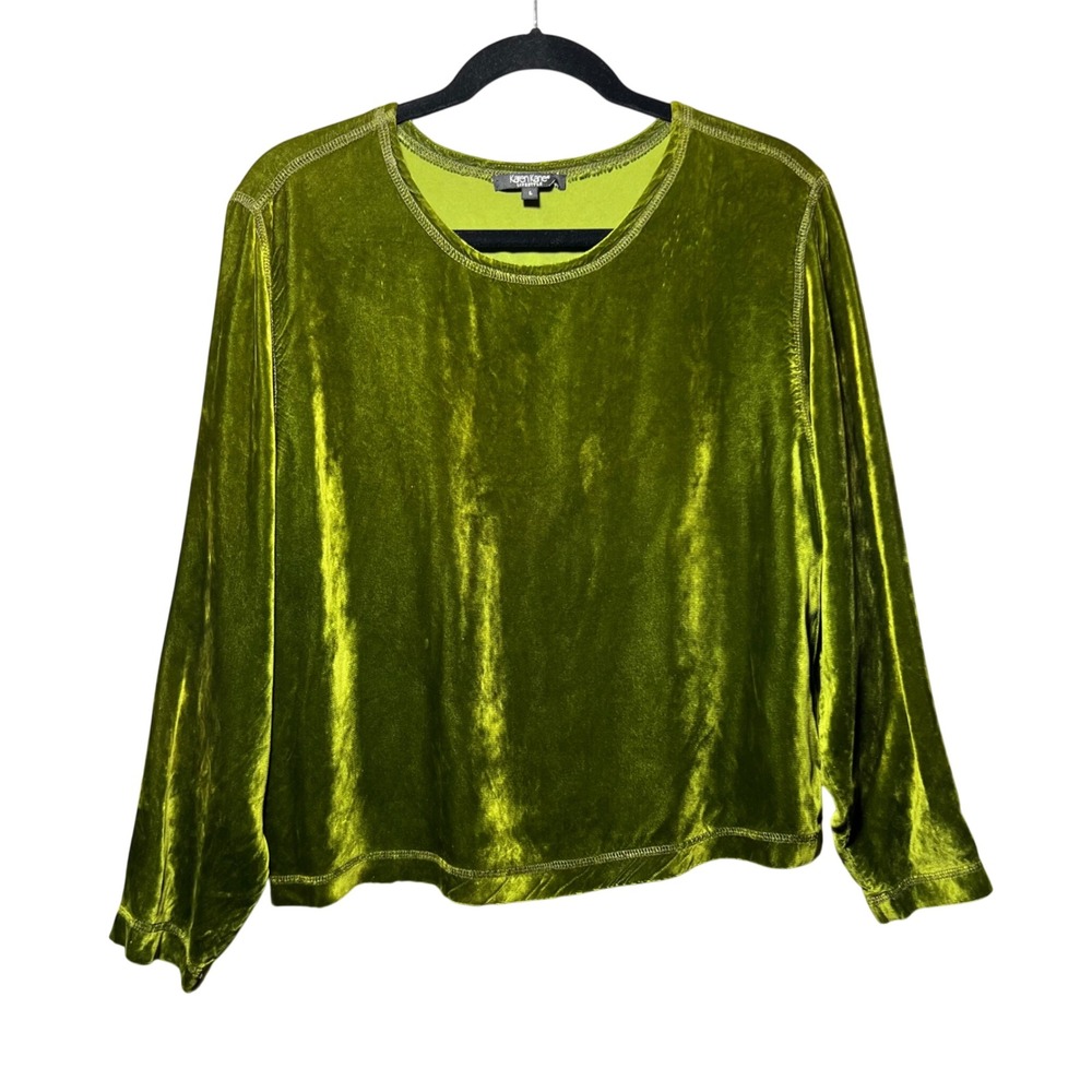 Karen Kane Velvet Long Sleeve Top Green Large Y2K Velour Pullover
